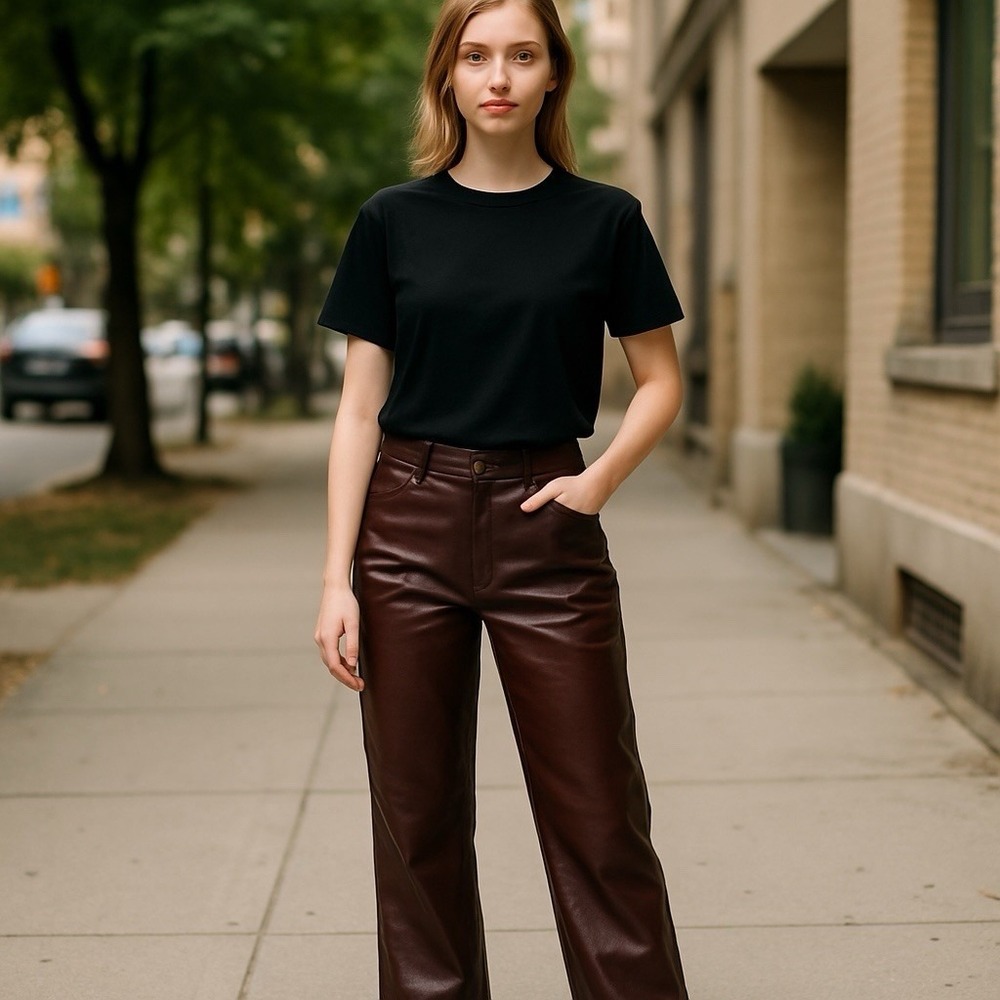 ASOS‎ Design Brown 4 US 8 UK 36 EU Faux Leather Pants Zip Pockets 28"X 30.5"